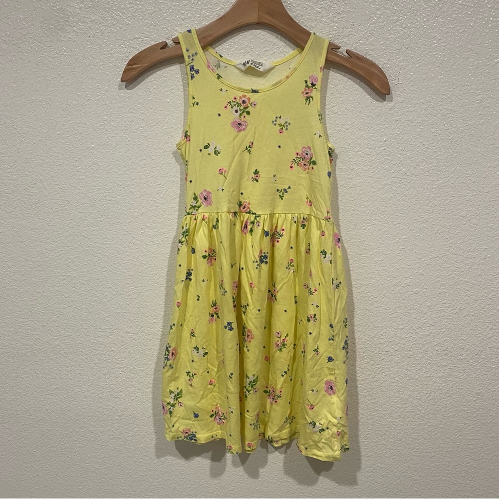 Kids H&M Girls Yellow Floral Flower Print Sleeveless Flowy Dress 8/10